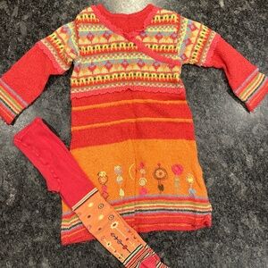 Deux Par Deux Dress with Matching Tights and Front/Back Design - Girls size 5